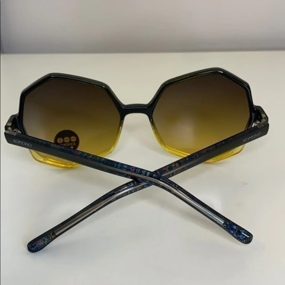 Komono Sunglasses NEW The Bonnie Oversized Geometric Gradient Black Yellow